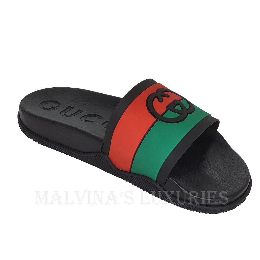 GUCCI SHOES MEN INTERLOCKING G LOGO RUBBER SLIDES w WEB STRIPE sz 9 / 9.5 - Picture 9 of 15